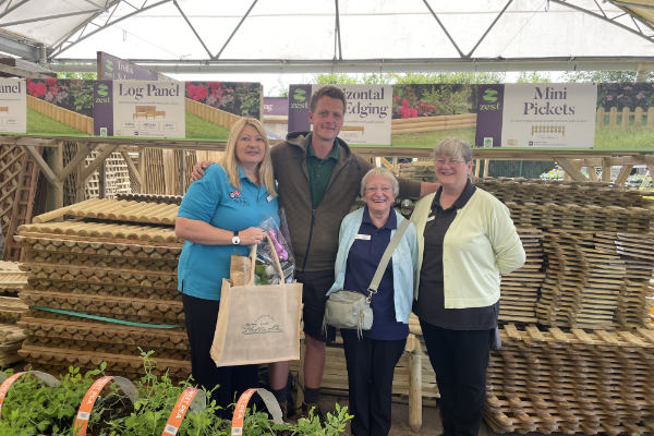 Sharon Dewsbury, Activities Co-ordinator and Phil Brown, Dobbies Garden Centre, with Paternoster House volunteers Daphne and Carol Smith